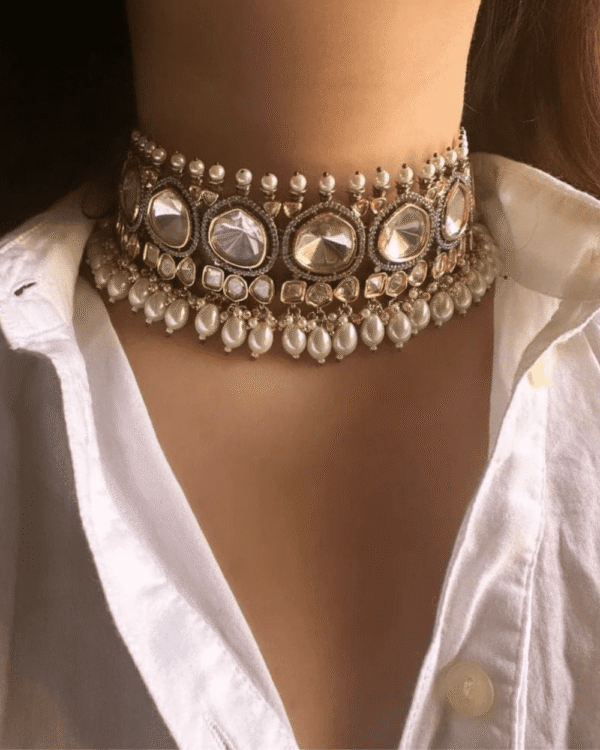 Royal Pearls Uncut Polki Choker Necklace Set