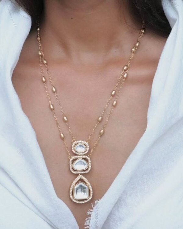 Polki Double Layer Pendant Set