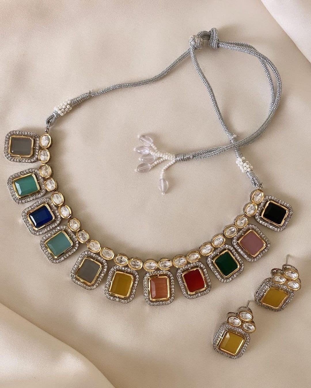Multicolour Polki Jewellery Set