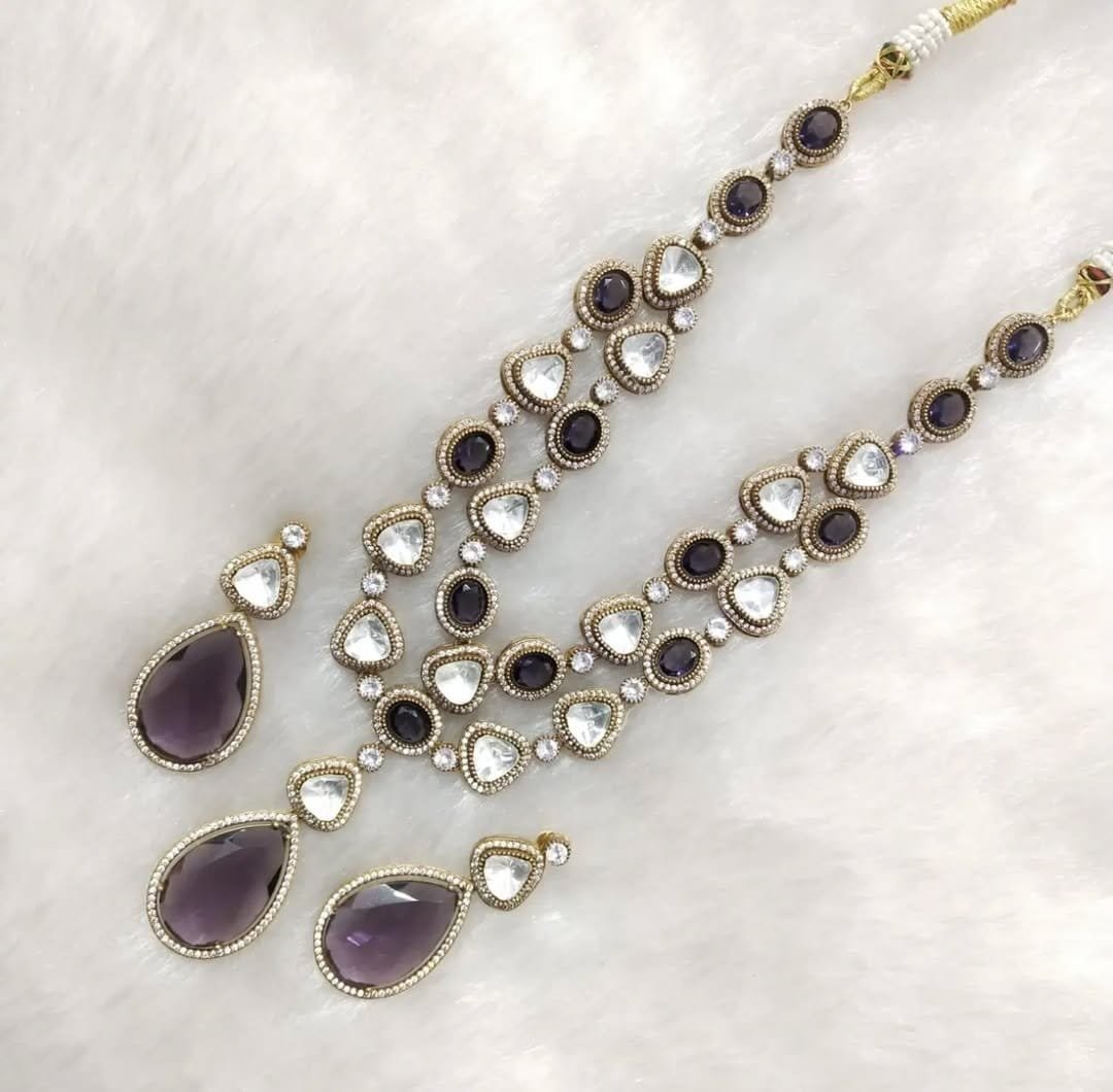 Double Layer Moissanite Polki Set – Lisha New Shades Bridal Jewellery Double Layer Moissanite Polki Set