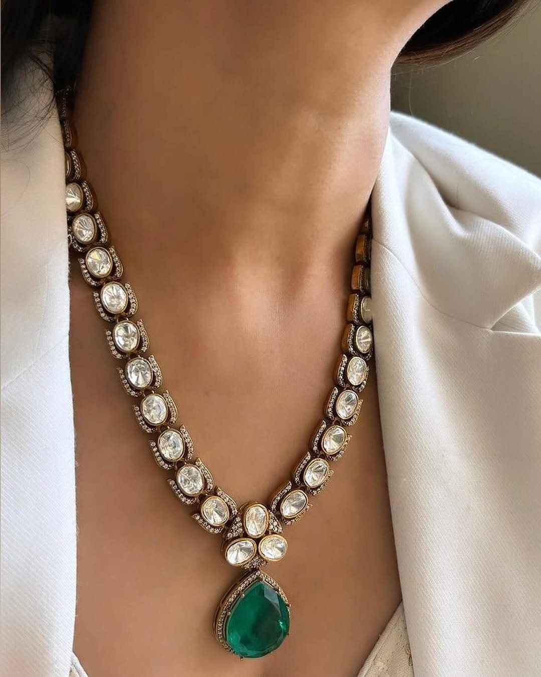 Meera Layered Polki Jewelry Set – Royal Bridal Necklace for Weddings & Festive Looks