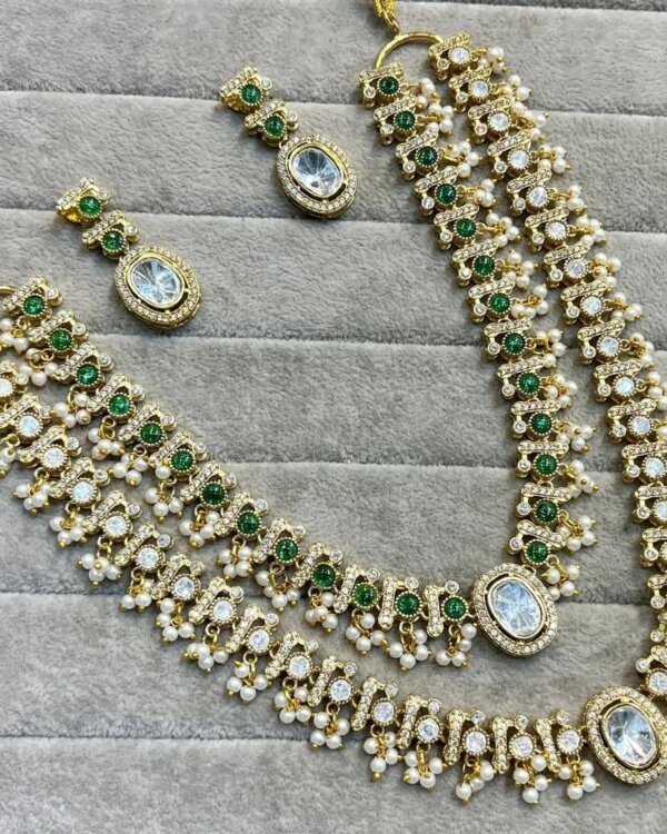 Double layer polki pearl necklace set